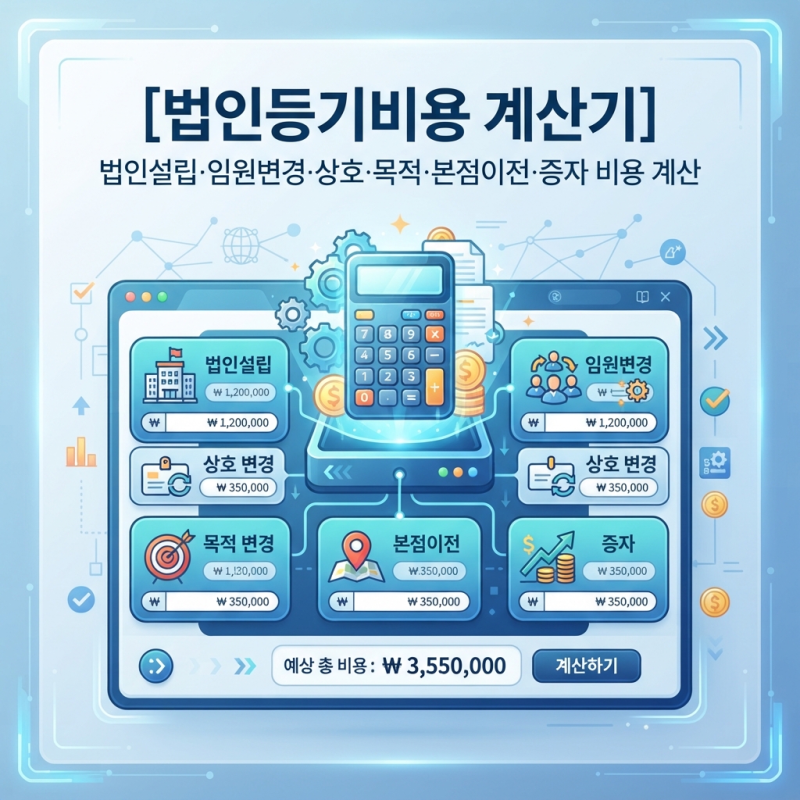 [법인등기비용 계산기] 법인설립·임원변경·상호·목적·본점이전·증자 비용 계산