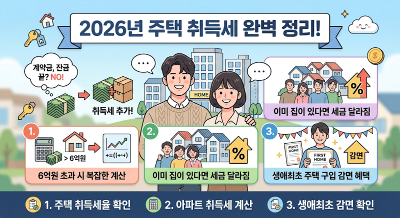 주택 취득세 계산 방법 총정리｜아파트 취득세율·생애최초 감면·취득세 계산기까지