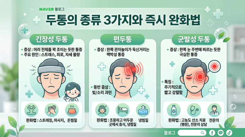 갑자기 지끈거리는 두통! 원인별 두통 종류 3가지 & 즉시 완화하는 간단 처치법