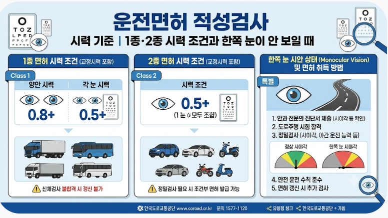 운전면허 적성검사 시력 기준｜1종·2종 시력 조건과 한쪽 눈이 안 보일 때