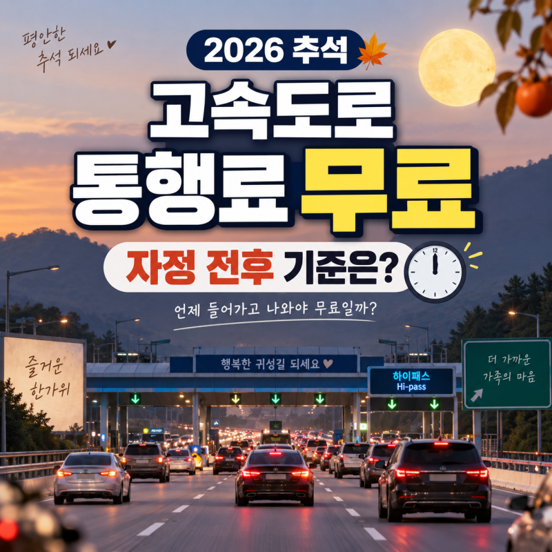 2026 추석 고속도로 통행료 면제일, 자정 전후 이용 기준은?