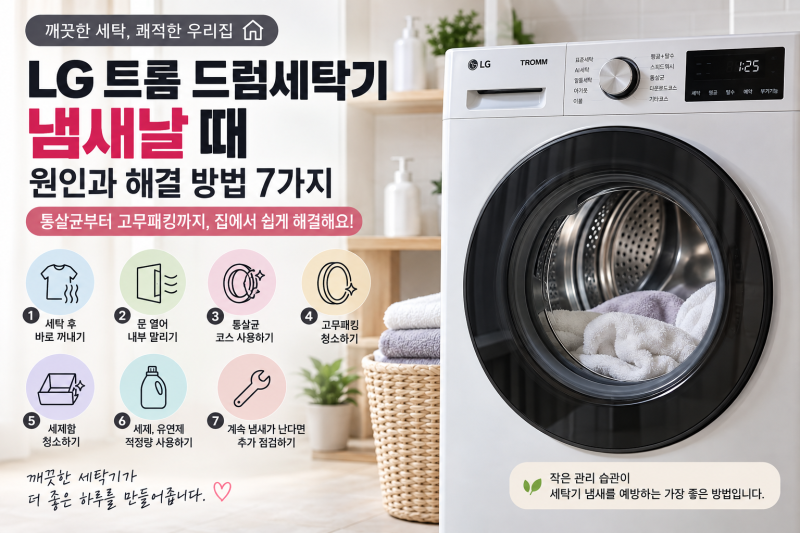 LG 트롬 드럼세탁기 냄새날 때 원인과 해결 방법 7가지, 통살균부터 고무패킹까지