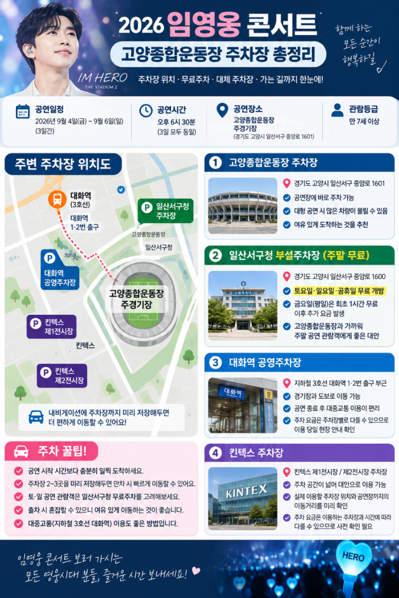 2026 임영웅 고양 콘서트 주차｜고양종합운동장 주차장·무료주차 총정리