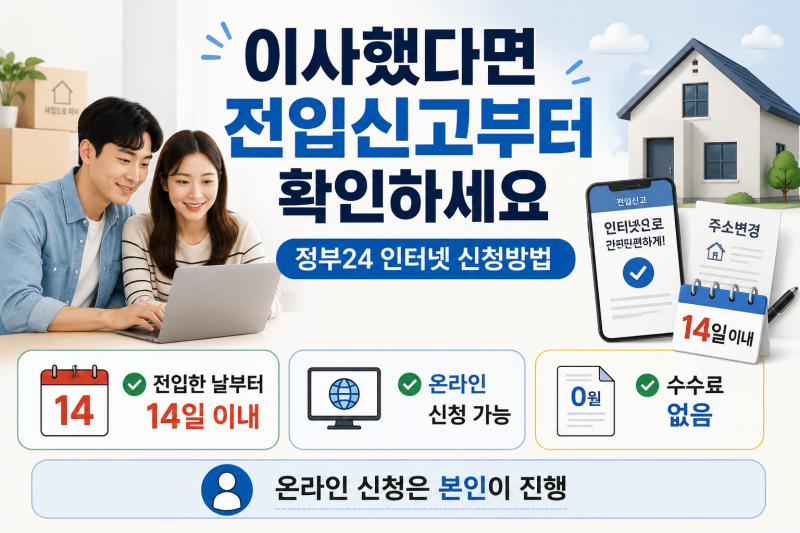 이사했다면 14일 넘기지 마세요｜전입신고 인터넷 신청·세대주 확인방법