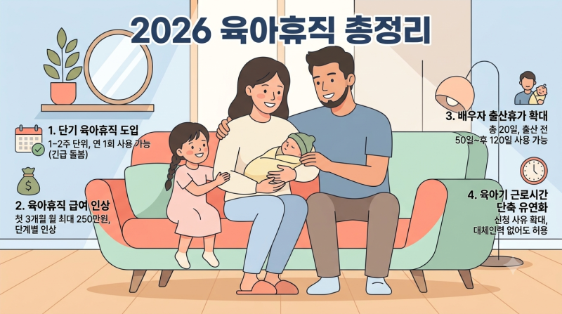 2026년 육아휴직제도 완벽 가이드: 조건부터 급여, 단기 육아휴직까지