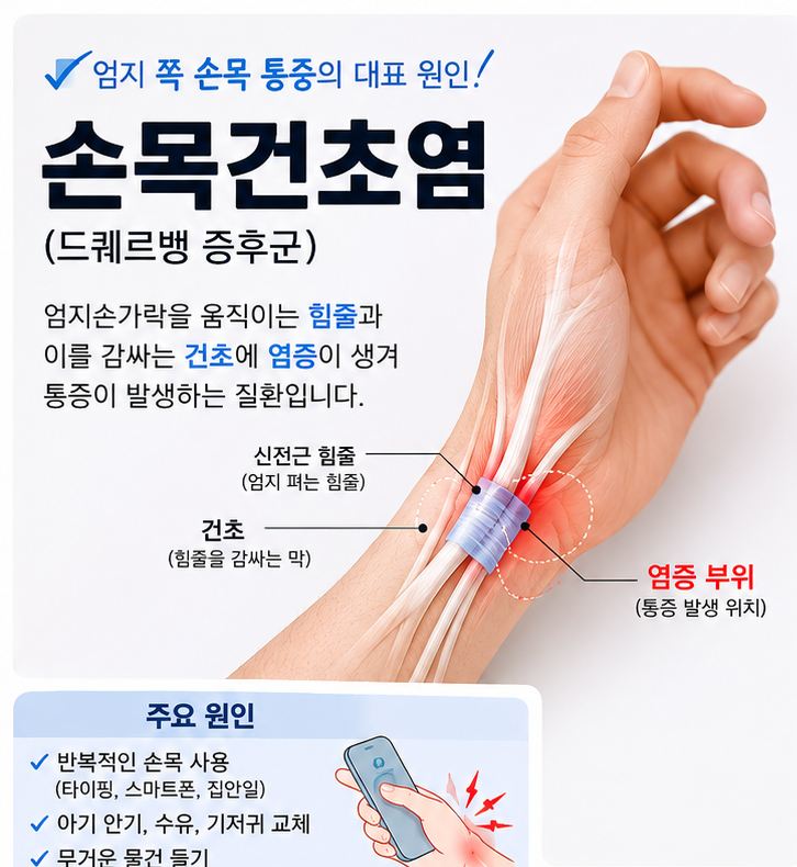 손목건초염(드퀘르뱅 건초염), 출산 후 엄지 손목 통증 이유