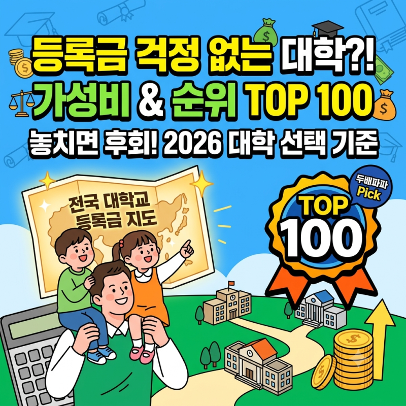 등록금 걱정 없는 대학은? 2026 전국 대학교 등록금 가성비 & 순위 TOP 100