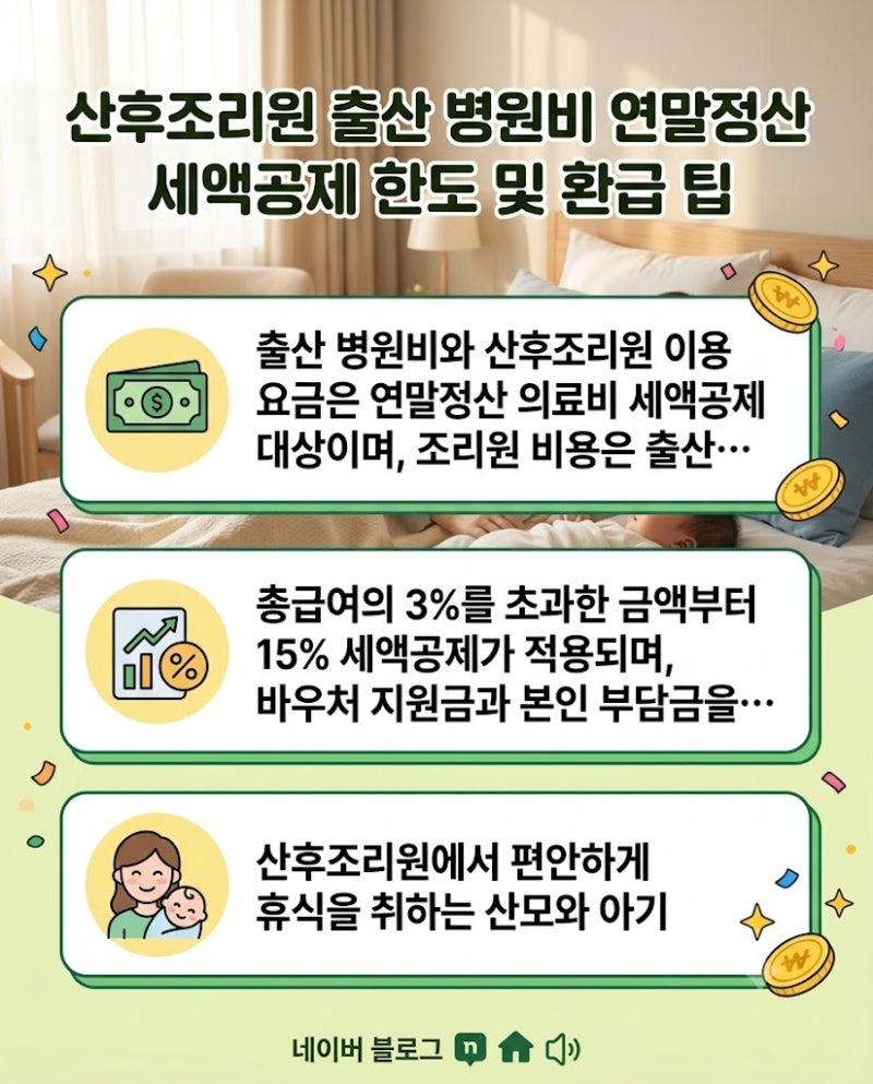 산후조리원 출산 병원비 연말정산 세액공제 한도 및 환급 팁