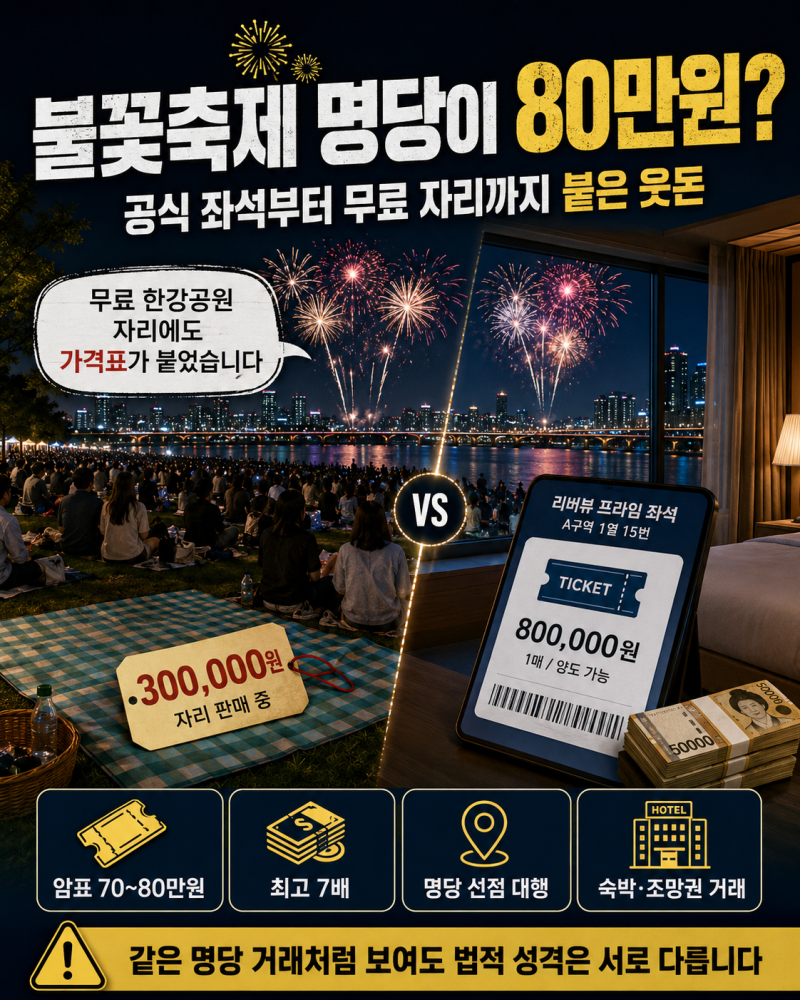 서울세계불꽃축제 암표 80만원에 명당 자리 장사까지, 왜 처벌은 어려울까