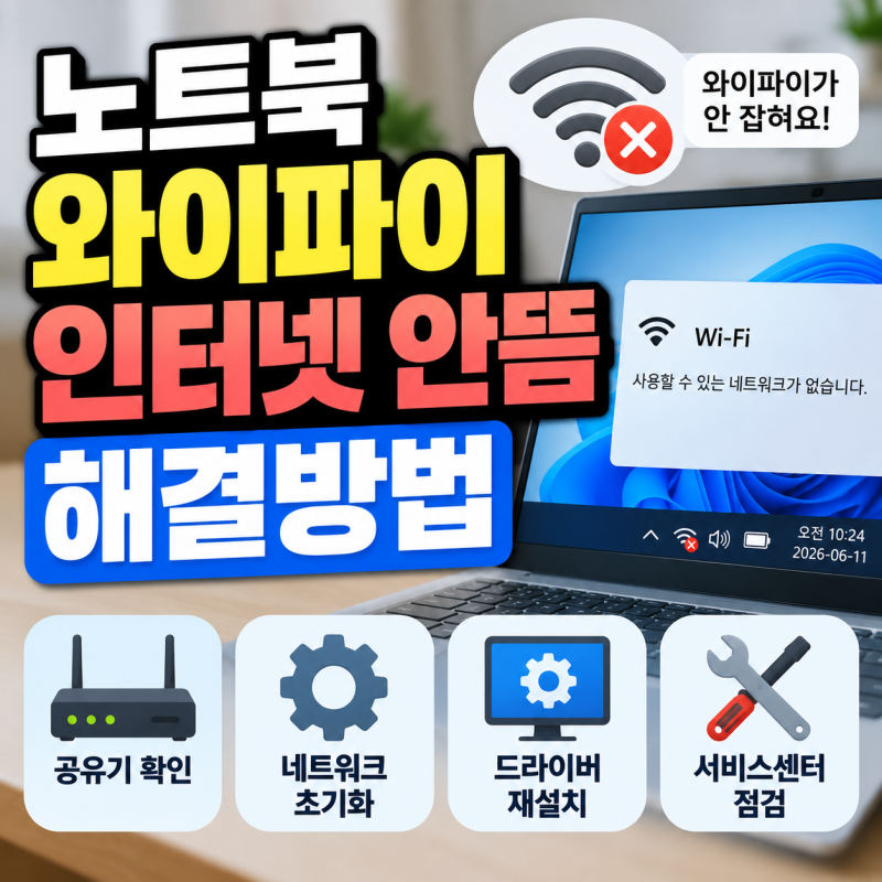 노트북 와이파이 인터넷 안뜸 해결방법, 후기 과정 안내