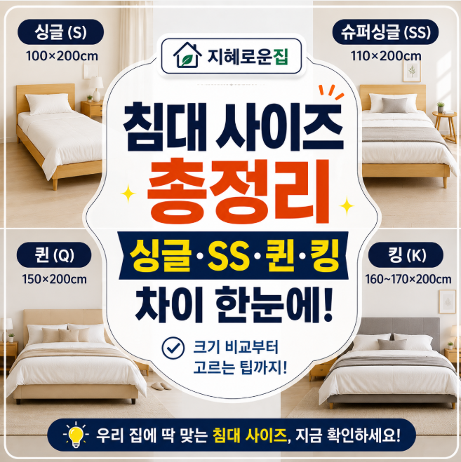 싱글·슈퍼싱글·퀸·킹 침대 크기 차이 정리, 매트리스 사이즈 한눈에 보기
