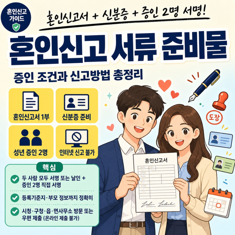 혼인신고 서류 준비물｜증인 조건과 신고방법 총정리