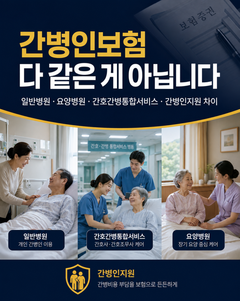 간병인보험 다 같은 게 아닙니다｜일반병원·요양병원·간호간병통합서비스·간병인지원 차....