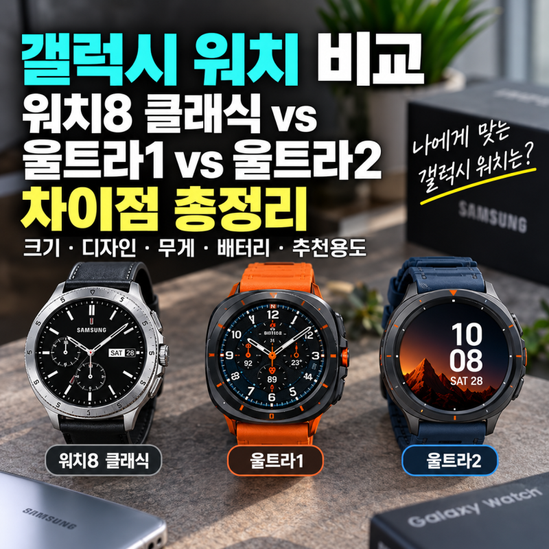 갤럭시 워치 비교 워치8 클래식 vs 울트라1 vs 울트라2 차이점 총정리｜크기 디자인 무게 배터....