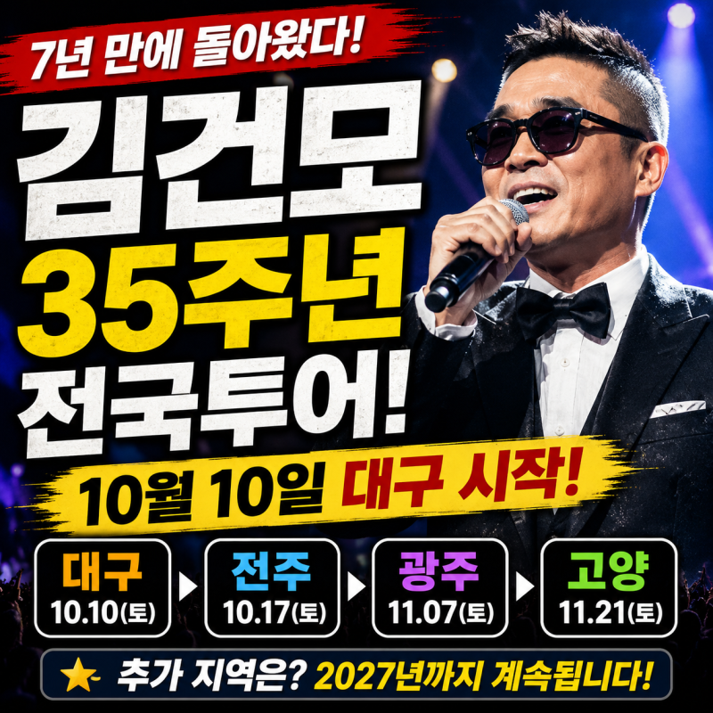 김건모 정말 다시 무대 서나? 35주년 전국투어 일정·대구·전주·광주·고양 공연 총정리