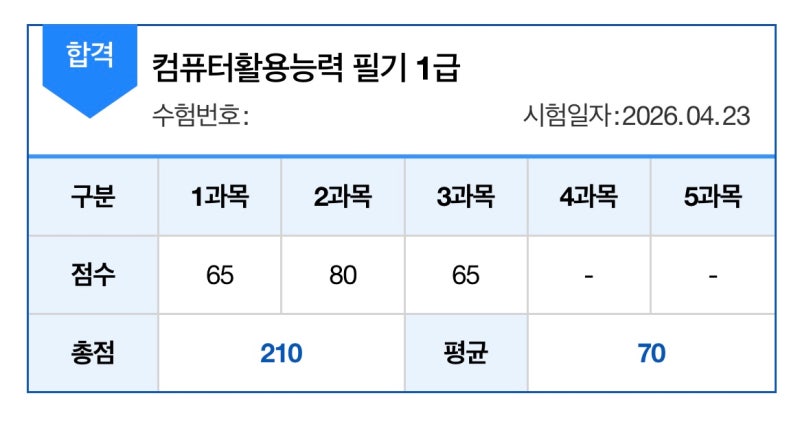 컴활 1급 필기 2주 공부하고 1트 합격한 후기