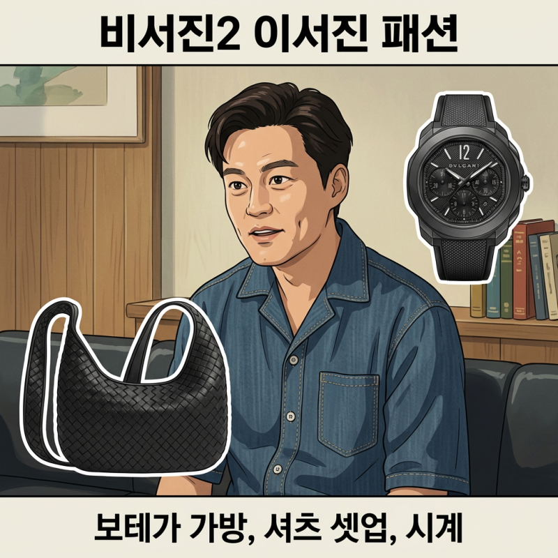 비서진2 이서진 보테가 가방 데님 셔츠 셋업 시계 2회 옷 패션