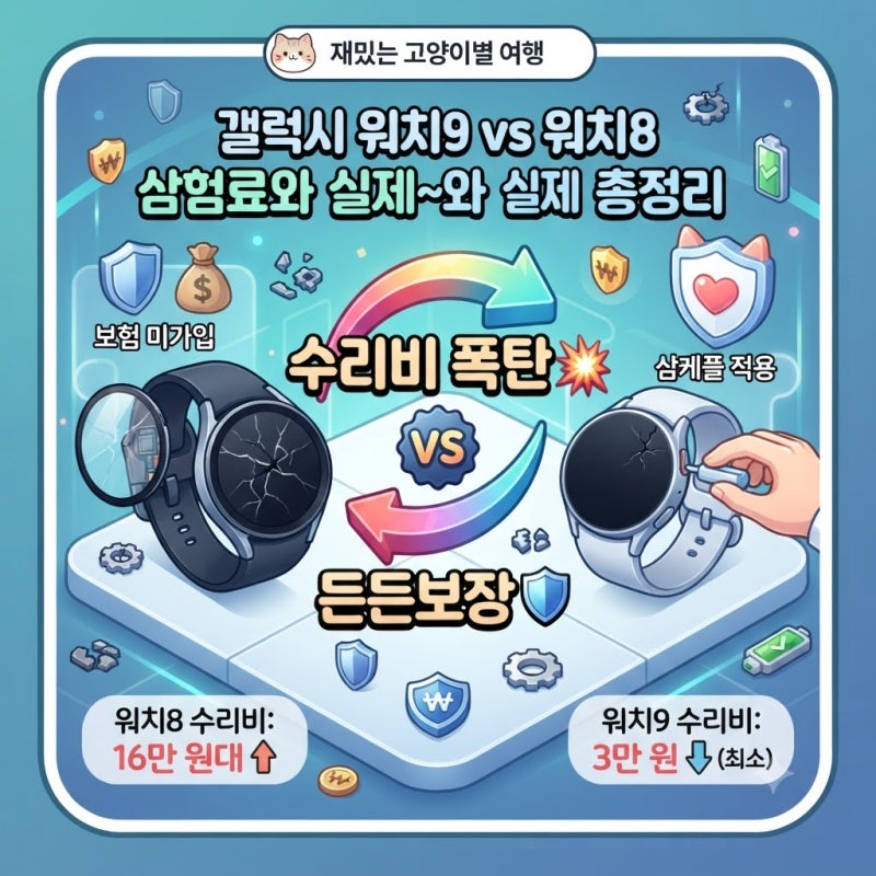 스마트워치 수리비 폭탄 방어 법! 갤럭시 워치9 vs 워치8 삼성케어플러스 보험료와 실제 수리....