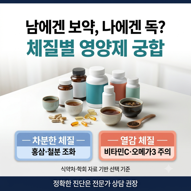 체질에 따른 건강기능식품 조합과 영양제 상극 피하는 기준｜홍삼·오메가3·비타민C 함께 먹....