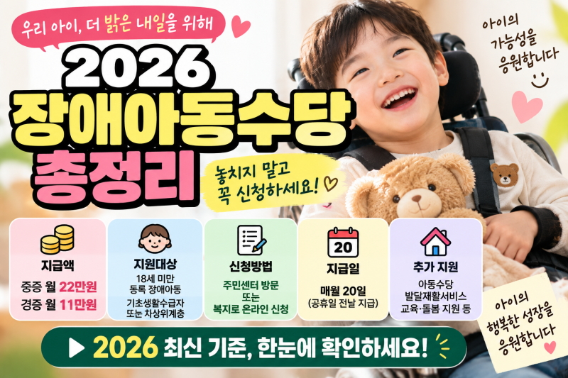 2026 장애아동수당 총정리｜중증 월 22만원·대상·소득기준·신청방법