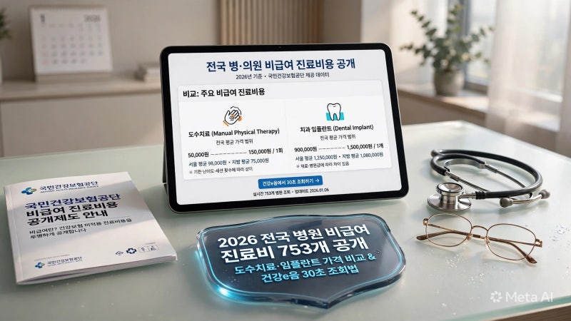 2026 전국 병원 비급여 진료비 753개 공개｜도수치료·임플란트 가격 비교와 건강e음 조회법