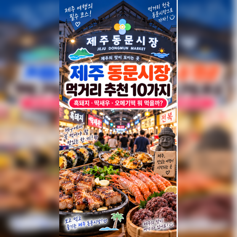 제주 동문시장 먹거리 추천 10가지｜흑돼지·딱새우·오메기떡·야시장 뭐 먹을까?