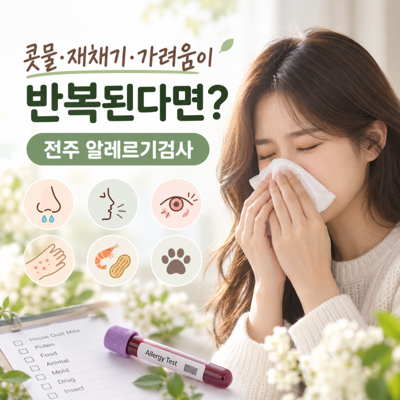 전주 알레르기검사, 콧물·재채기·가려움이 반복된다면? | 효자동 신시가지 피부과