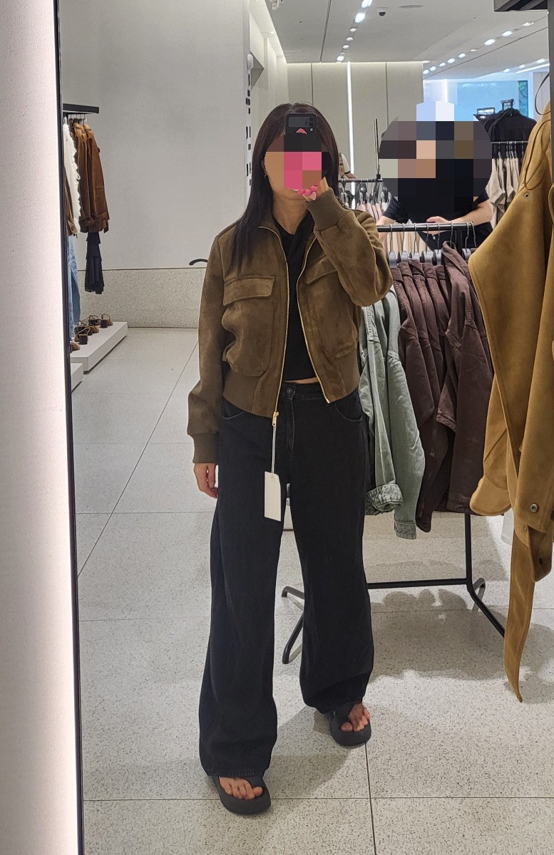 자라 가을 신상 스웨이드 페이크 봄버 벨티드 자켓 165신장 사이즈 착용후기.타임월드 자라....