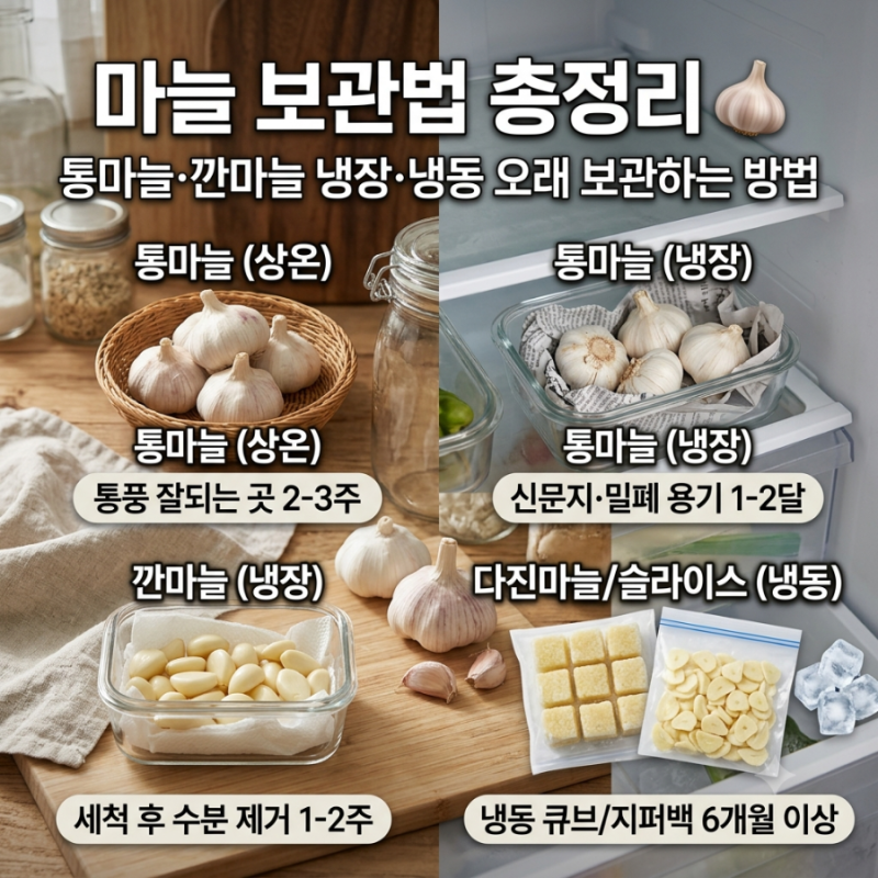 마늘 보관법 총정리｜통마늘·깐마늘 냉장·냉동 오래 보관하는 방법