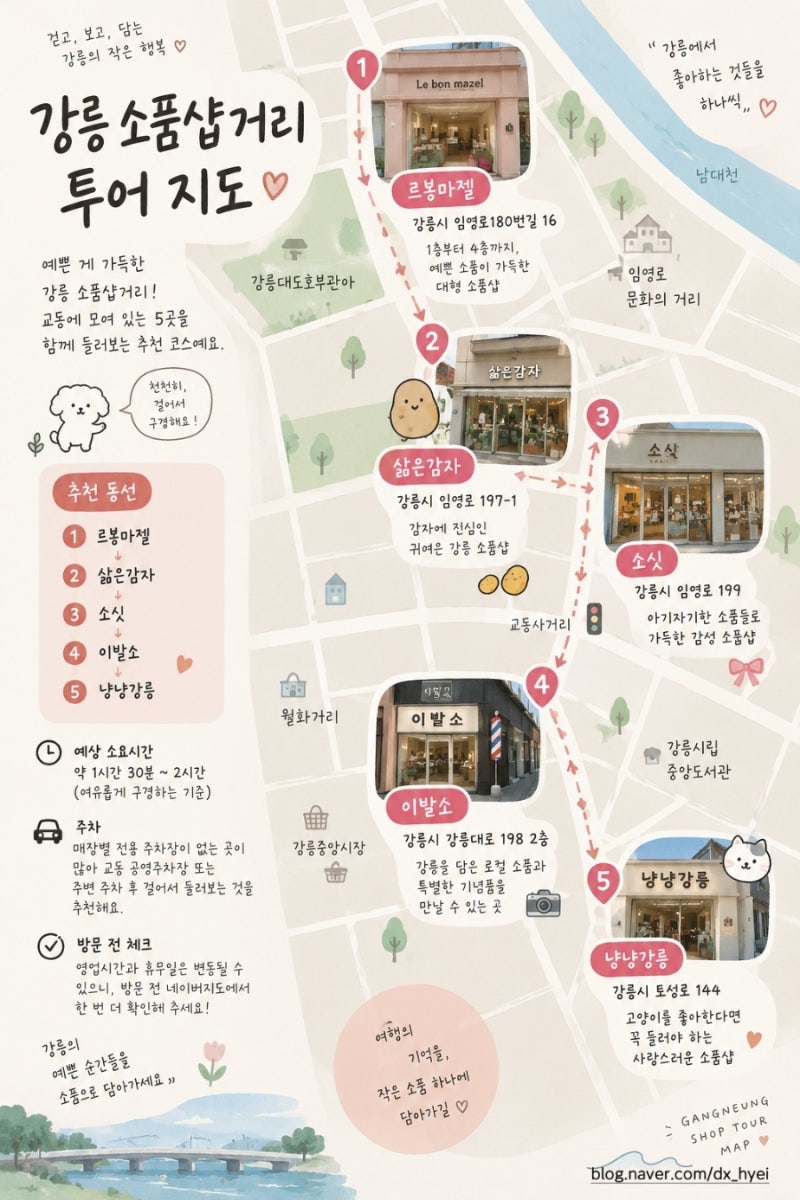 강릉 소품샵 투어 동선 추천 | 르봉마젤, 삶은감자, 소싯, 이발소, 냥냥강릉