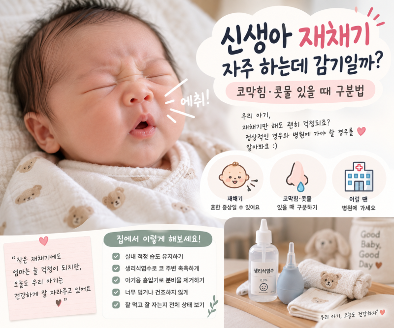 신생아 재채기 자주 하는데 감기일까? 코막힘·콧물 있을 때 구분법