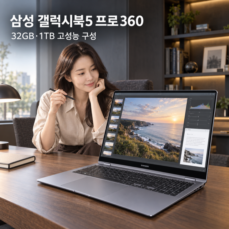 "19%할인 360만원대" 삼성 갤럭시북5 프로360 NT960QHA-K71AR 그레이 32GB SSD1TB 노트북,작업과 필기를 ....