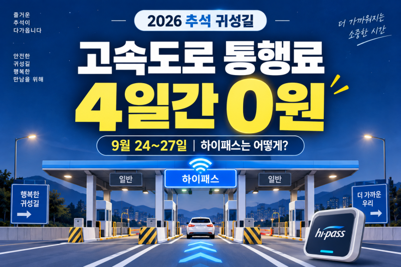 2026 추석 고속도로 통행료 무료｜9월 24~27일, 하이패스 그냥 지나가도 될까?