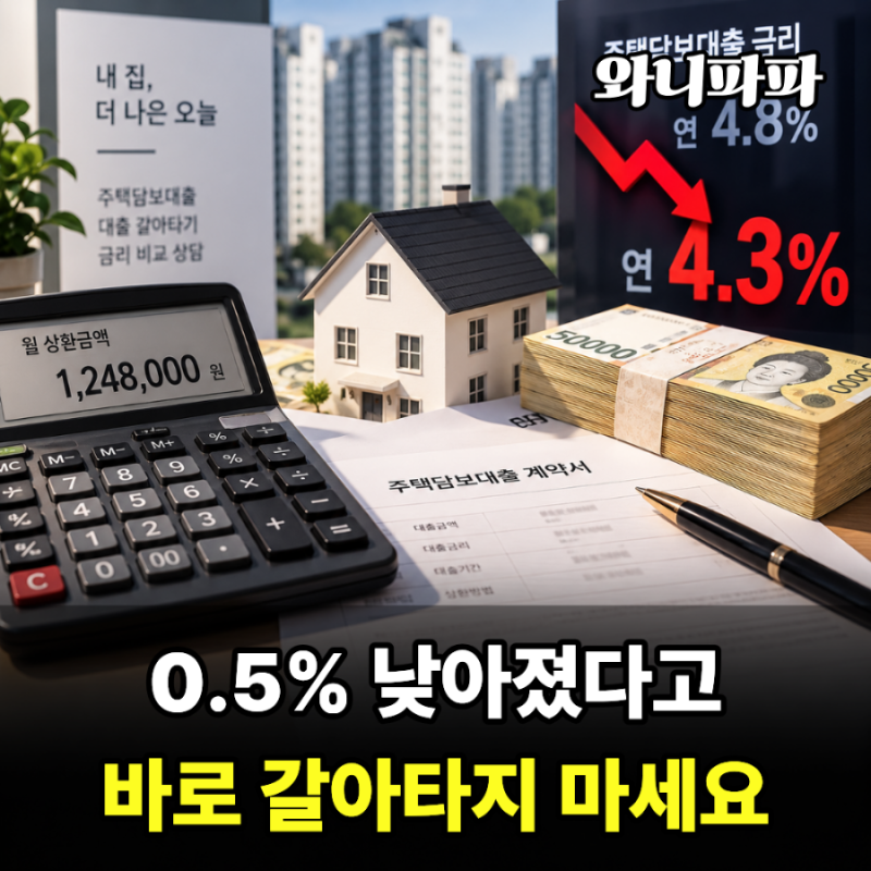 주담대 금리 0.5% 낮아졌다고 바로 갈아타면 안 되는 이유 계산기 두드려봤습니다