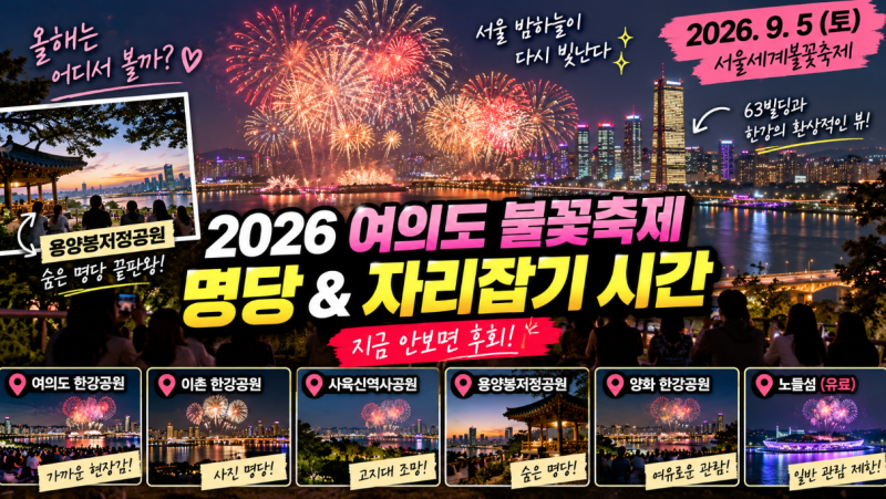 2026 여의도 불꽃축제 명당 어디가 좋을까? 자리잡기 시간·용양봉저정공원·노들섬 총정리(생....