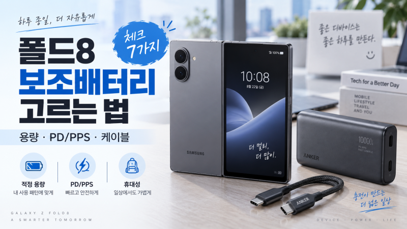갤럭시 Z 폴드8 보조배터리 고르는 법｜용량·충전속도·케이블까지 꼭 확인할 7가지