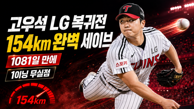 고우석 LG 복귀전 154km, 1081일 만에 세이브 기록