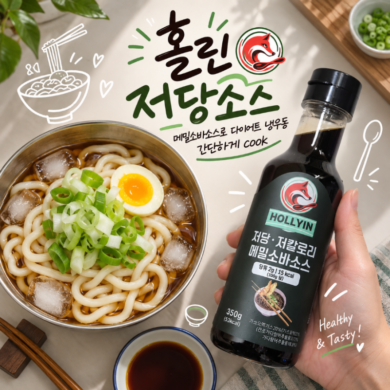 홀린 저당소스로 다이어트 냉우동 레시피 저당 저칼로리 메밀소바소스로 간단하게 만들기