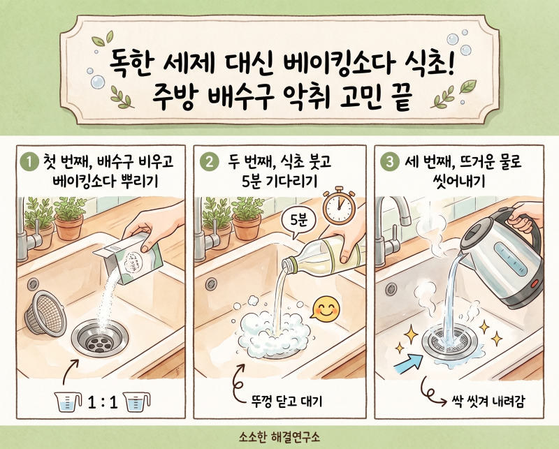 싱크대 배수구 냄새 없애기: 베이킹소다 식초 5분 꿀팁