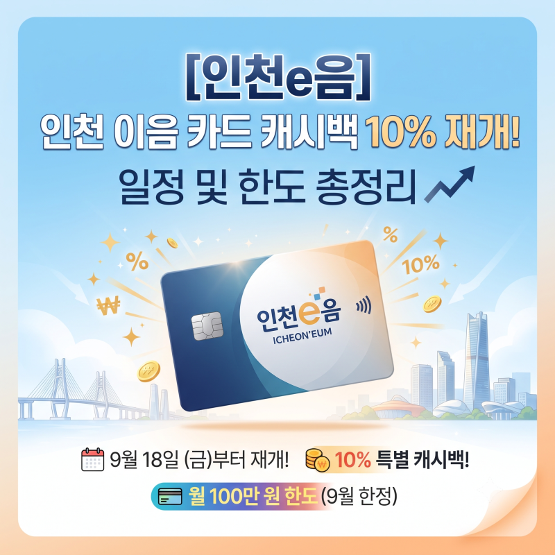 [인천e음] 인천 이음 카드 캐시백 10% 재개! 일정 및 한도 총정리