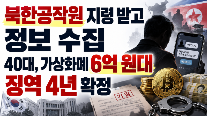 북한 공작원 지령 받고 정보 수집한 40대, 가상화폐 6억 원대 받아…군사기밀 유출 시도 징역 ....