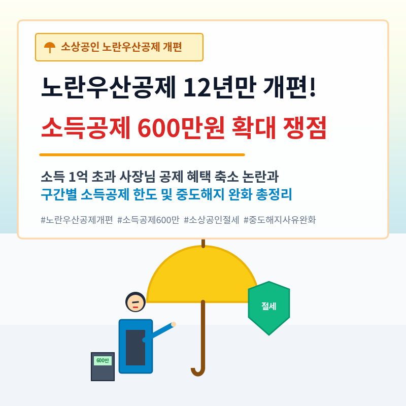 노란우산공제 12년 만의 대개 편 총정리: 최대 600만 원 소득공제 확대 vs 1억 초과 고소득 자영....