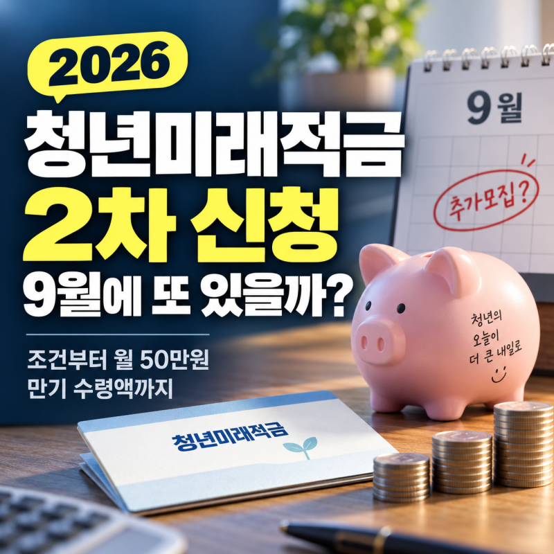 2026 청년미래적금 2차 9월 추가모집 신청기간은? 조건부터 월 50만원 만기 수령액까지