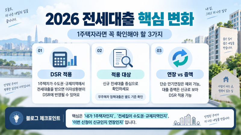 2026 1주택자 전세대출 조건 총정리｜DSR·한도·연장·금리까지