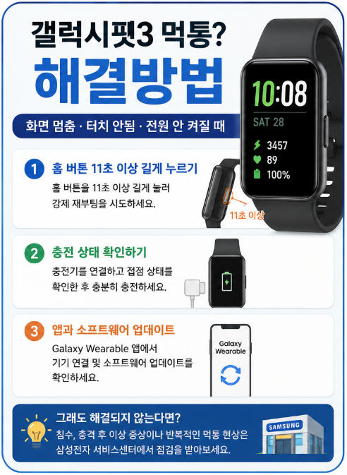 갤럭시핏3 먹통 해결 방법｜화면 멈춤·터치 안됨·전원 안 켜질 때