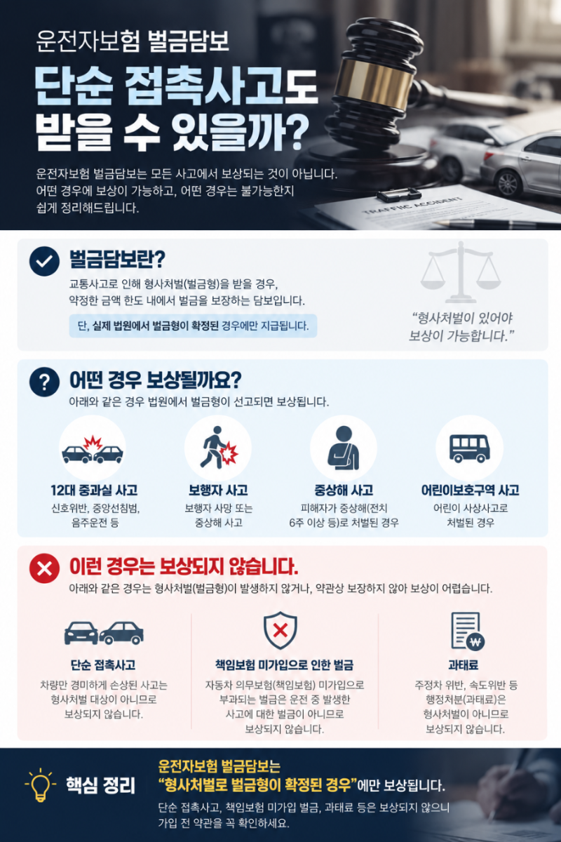 운전자보험 벌금담보, 단순 접촉사고도 받을 수 있을까?