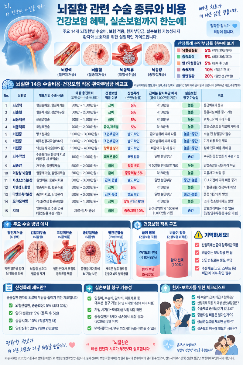 뇌질환 14종류,비용? 수술관련 건강보험 혜택 비율