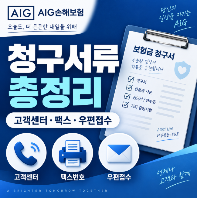 AIG손해보험 청구서류, 고객센터 전화번호·팩스번호와 우편접수 방법