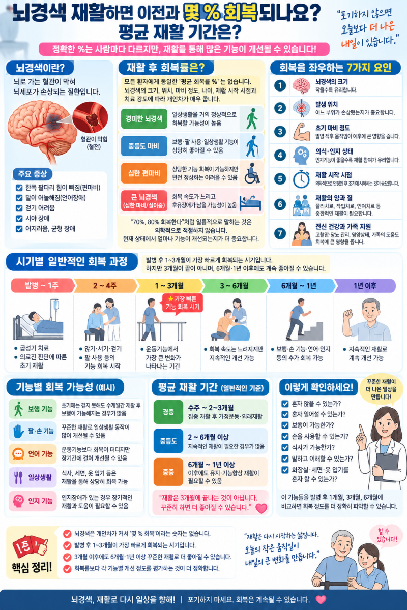 뇌경색 재활하면 이전과 몇 % 회복되나요? 평균 재활 기간은?