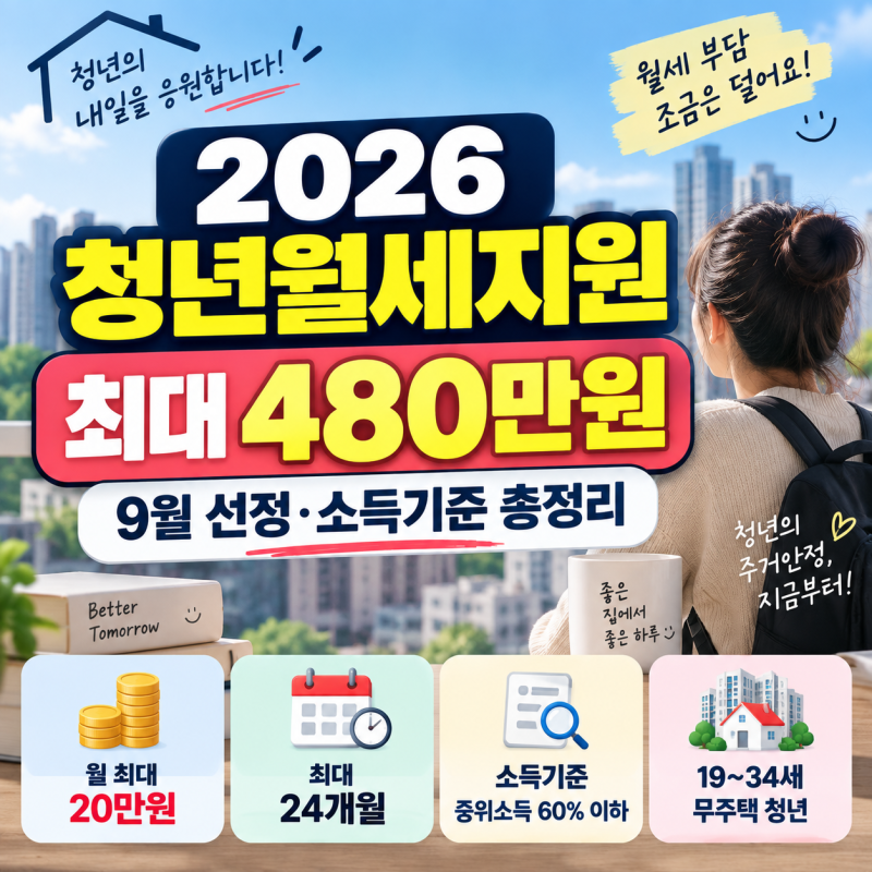 2026 청년월세지원 최대 480만원, 소득기준·9월 선정·지급일 총정리